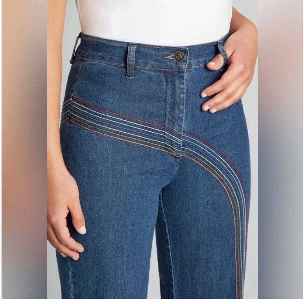 Mod Cloth High Waist Wide Leg Jeans sz 4 Stretch denim rainbow embroidery